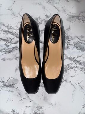 Cole Haan Black Leather Square-Toe Pumps